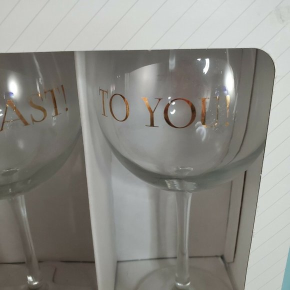 2 Sentiment Wine Glasses a toast to you wedding Glass Mates glassware goblet set - Picture 4 of 8